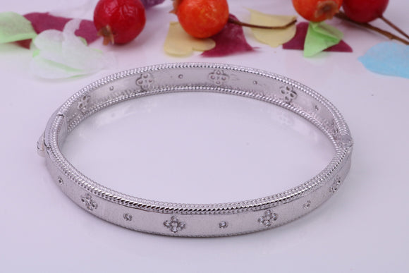 Hinged Bangle set with Diamond White Cubic Zirconia, Made from solid Sterling Silver, Rhodium Plated, Matt Finished