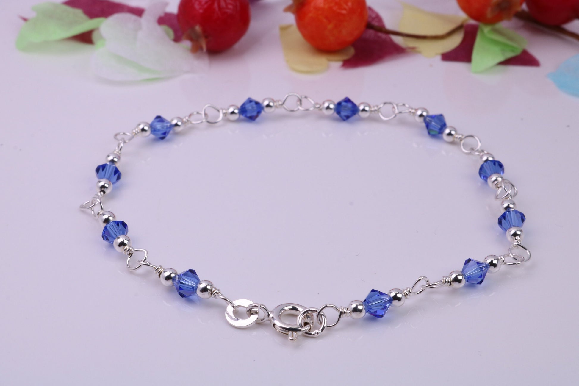 Dainty and Light Weight Blue Cubic Zirconia set Bracelet, made from solid Sterling Silver