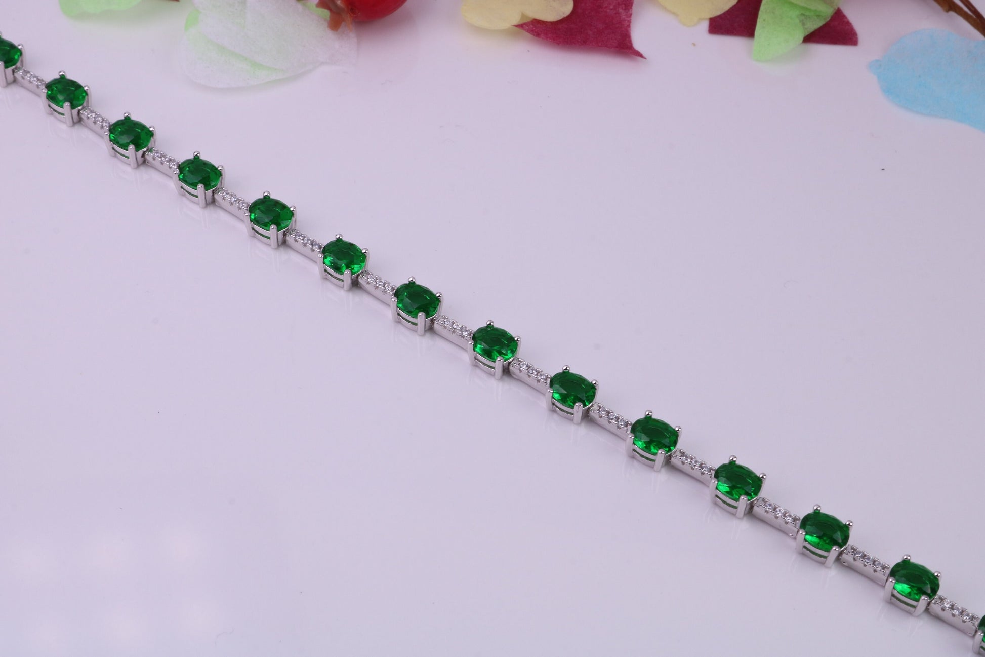 Emerald Cubic Zirconia set Tennis Bracelet, Made from solid Sterling Silver