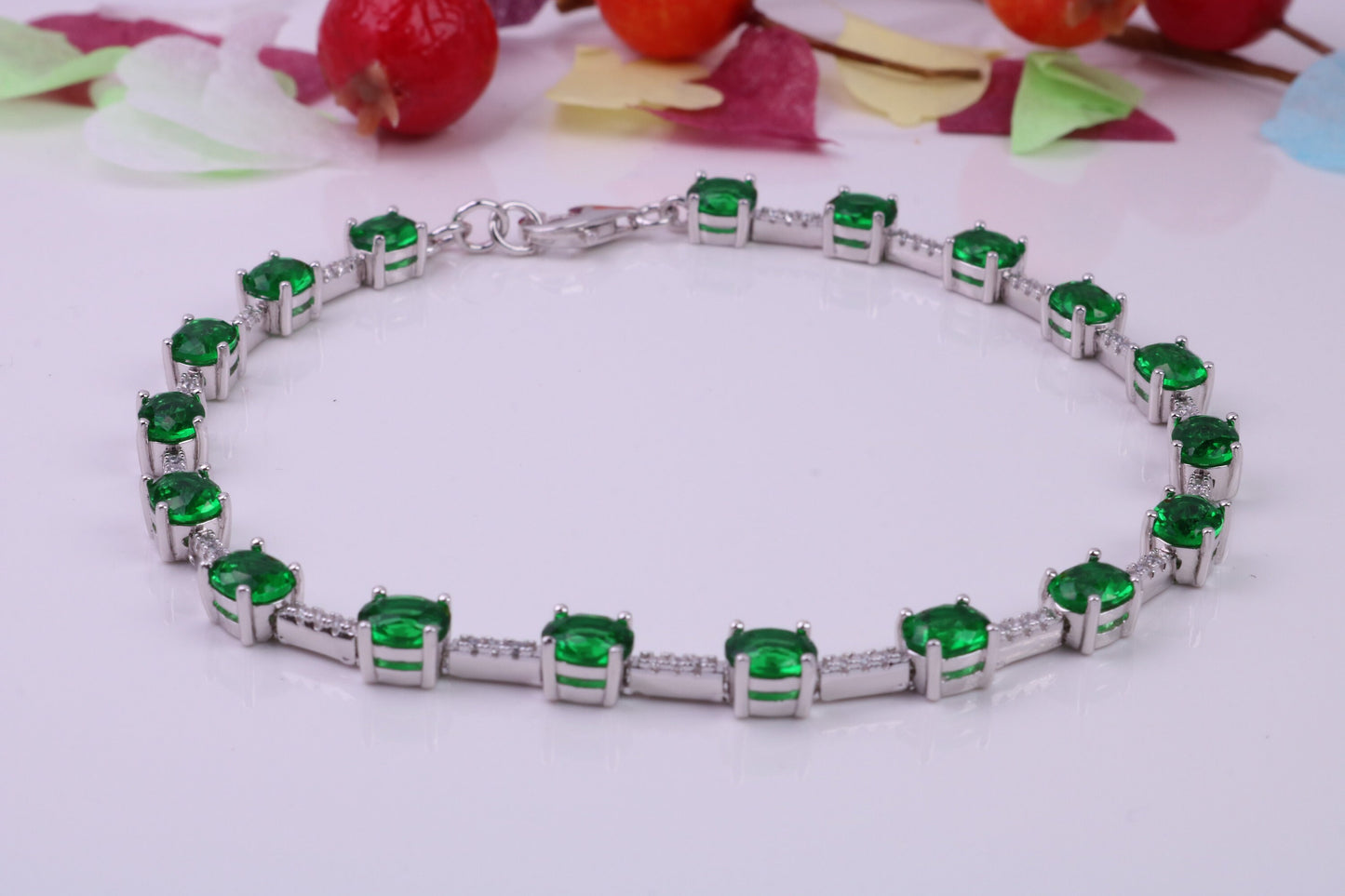 Emerald Cubic Zirconia set Tennis Bracelet, Made from solid Sterling Silver