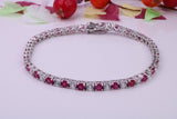 Ruby Cubic Zirconia set Tennis Bracelet, Made from solid Sterling Silver
