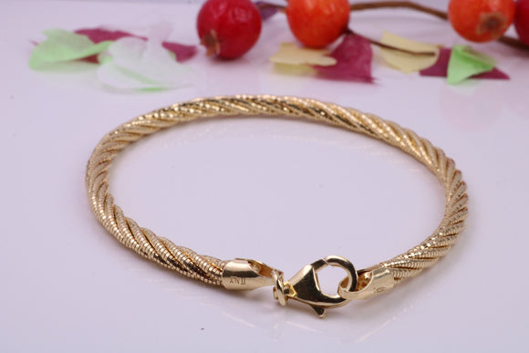 Twisted Rope Multi Stranded Bangle/Bracelet, made from solid Sterling Silver, 18ct Yellow Gold Plated