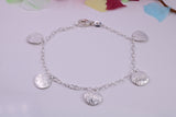 Light Weight Round Disc Bracelet, made from solid Sterling Silver, 7.50 Inches Long