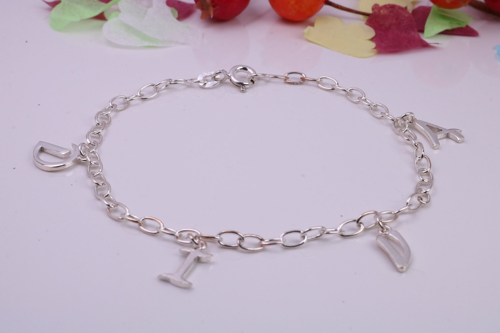 Diva Initial Bracelet Reading DIVA, made from solid Sterling Silver, 7.50 Inches Long