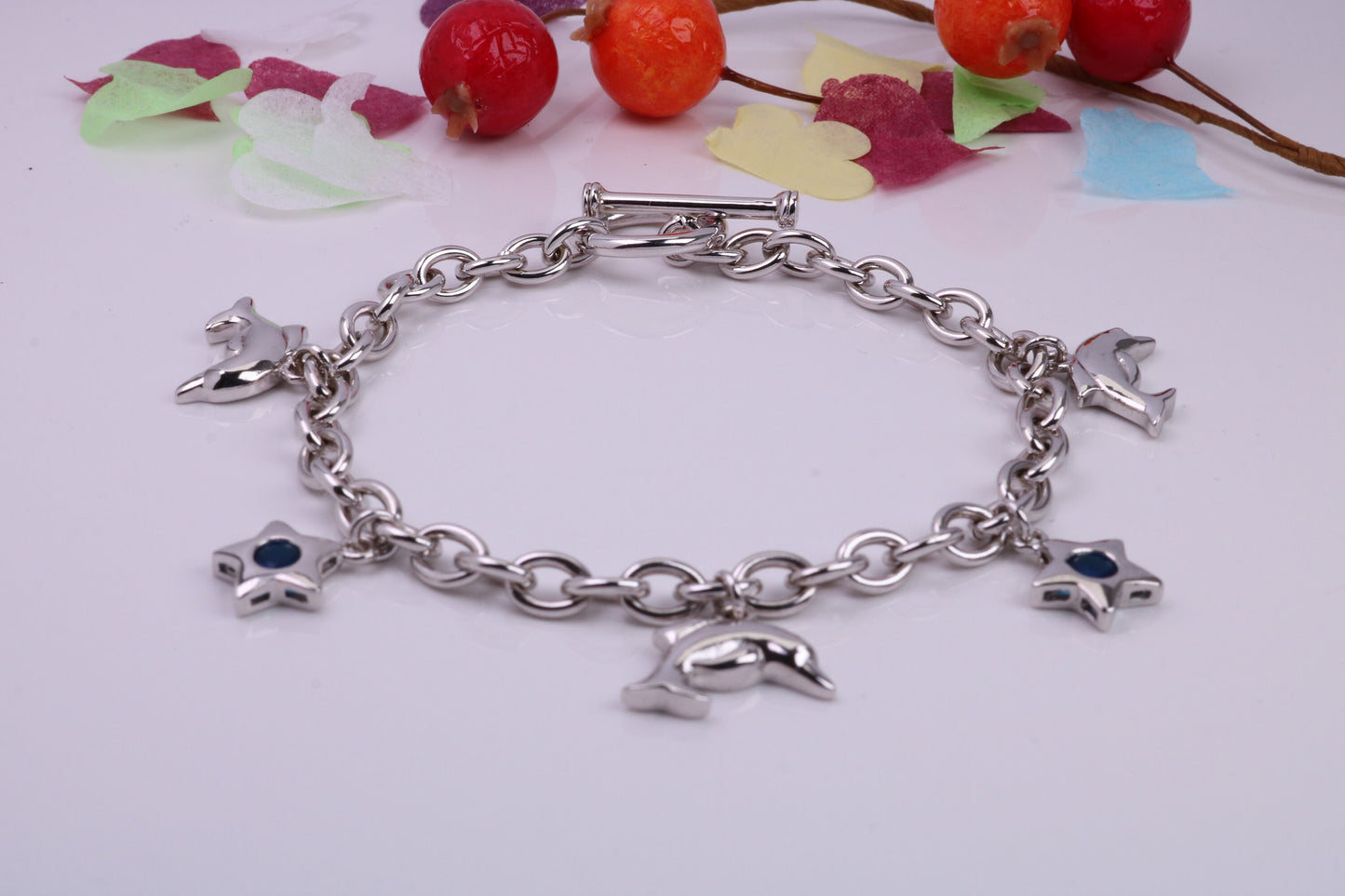 Ready to Wear Charms Bracelet, With Five Charms Attached, Made from solid Sterling Silver, 7.50 Inches Long, Good Weighty Feel