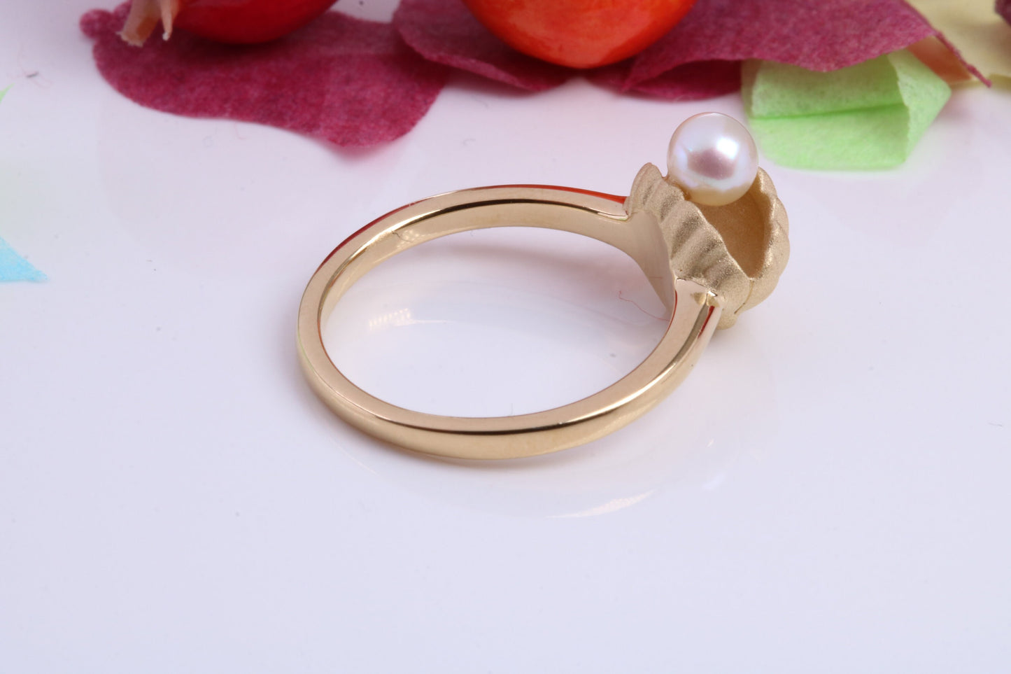 Pearl in Shell Ring, Made from solid Silver, Matt Finished with 18ct Yellow Gold Plating