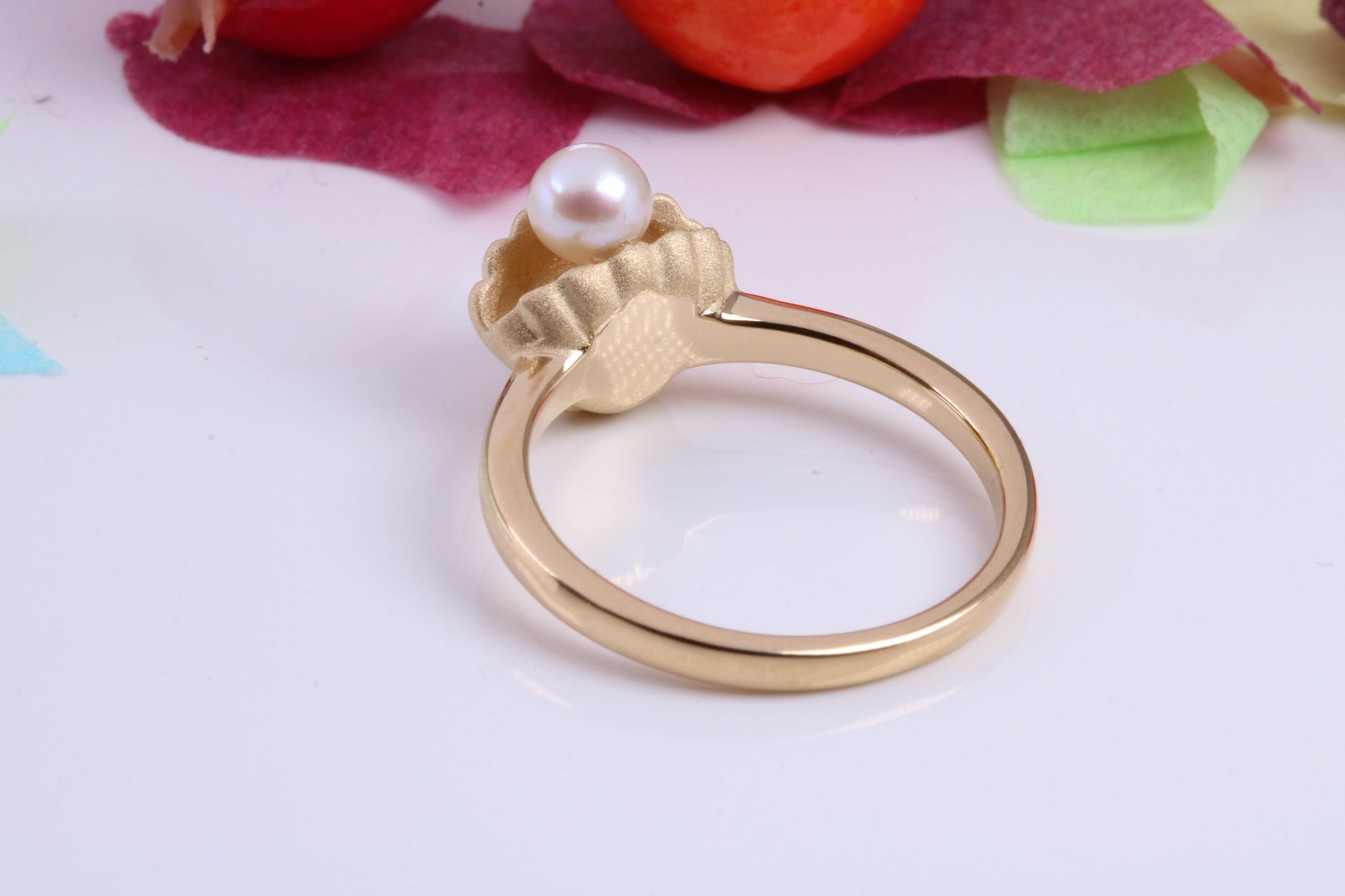 Pearl in Shell Ring, Made from solid Silver, Matt Finished with 18ct Yellow Gold Plating