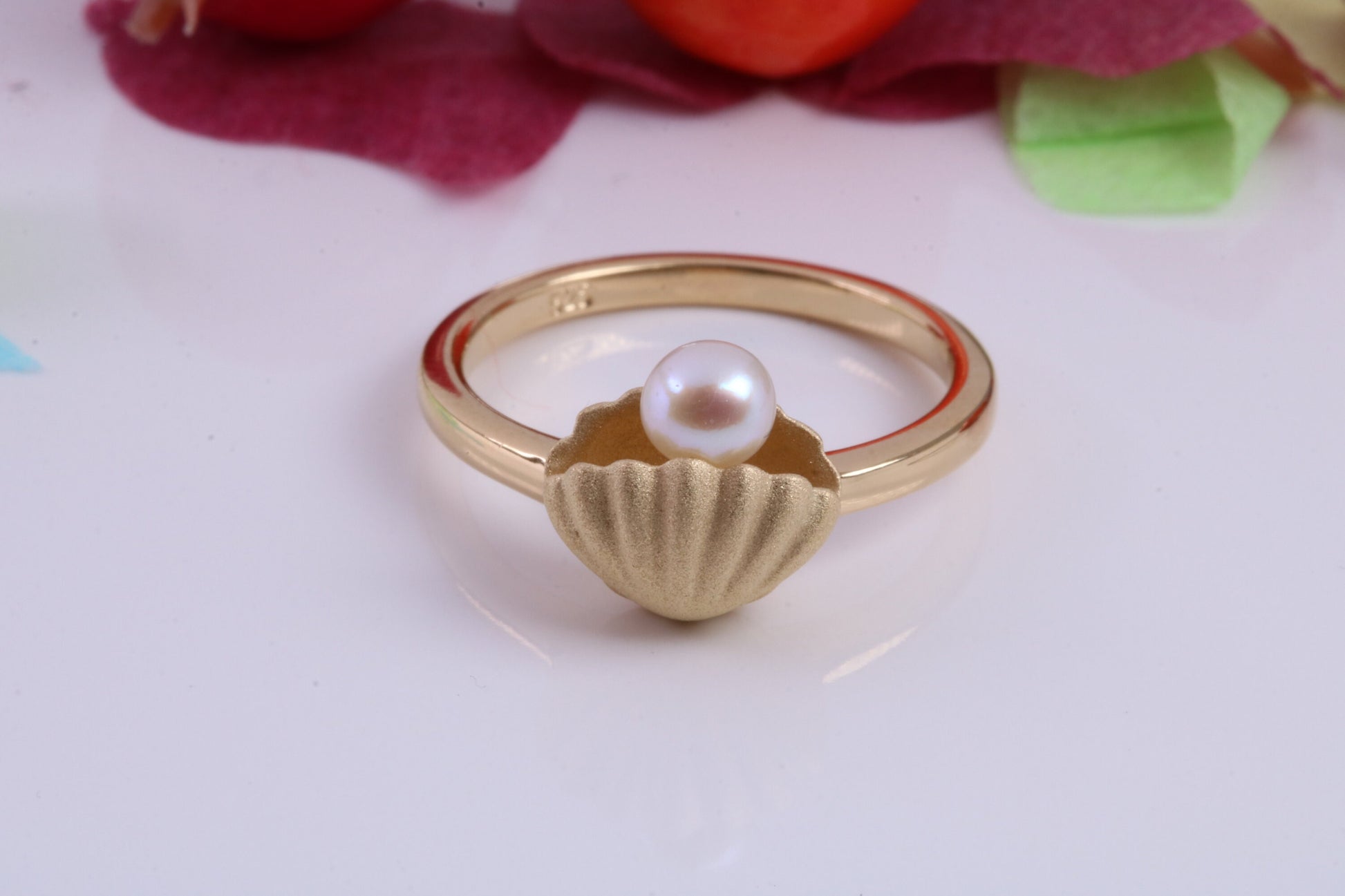 Pearl in Shell Ring, Made from solid Silver, Matt Finished with 18ct Yellow Gold Plating