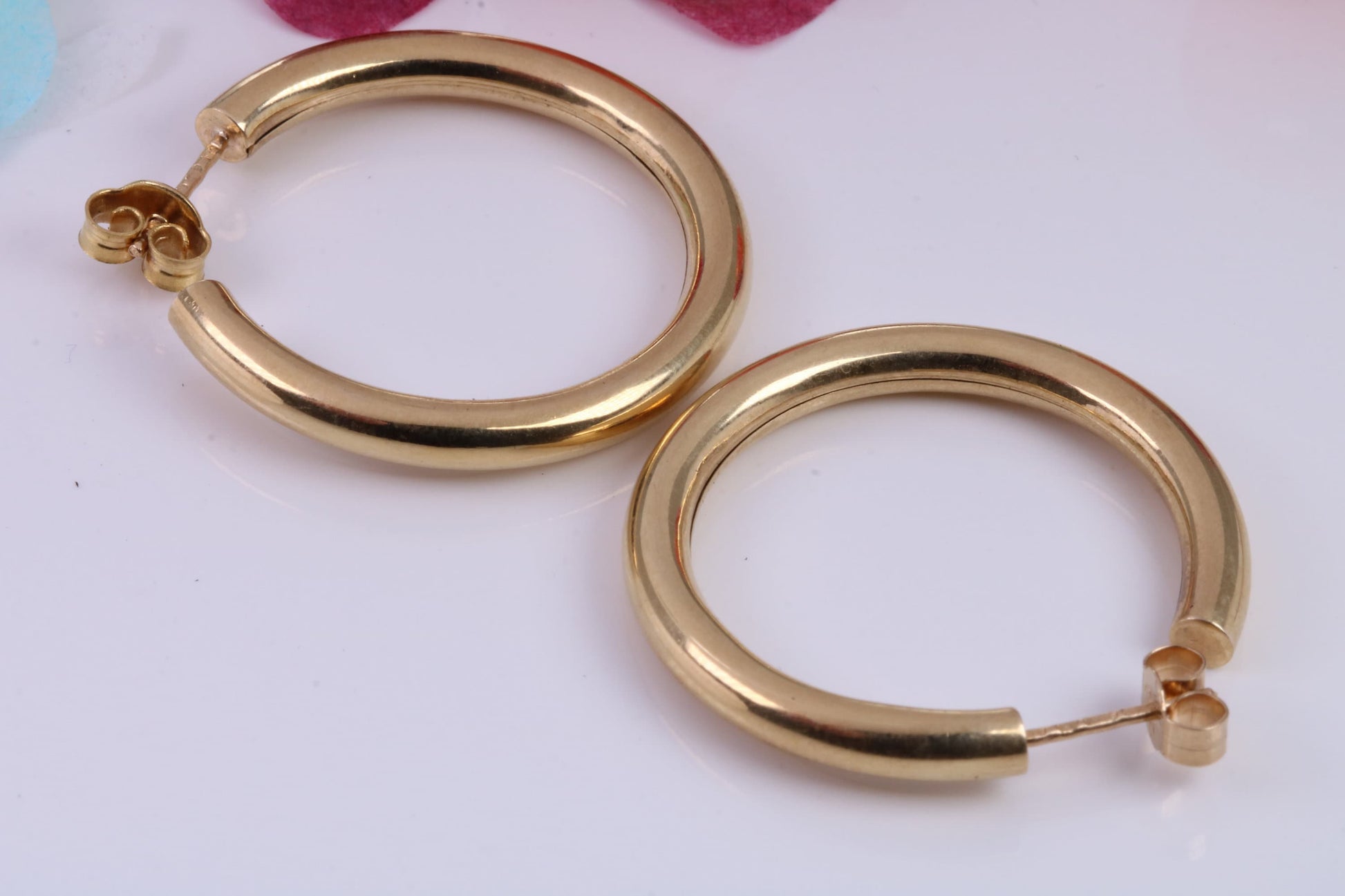 Large 30 mm Long Hoop Creole Earrings Made from Solid 9ct Yellow Gold, British Hallmarked