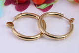 Large 30 mm Long Hoop Creole Earrings Made from Solid 9ct Yellow Gold, British Hallmarked