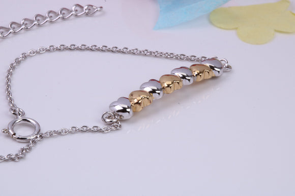 Love Hearts Bracelet with Length Adjustable Chain, Made from solid Sterling Silver, 18ct Yellow Gold Plated