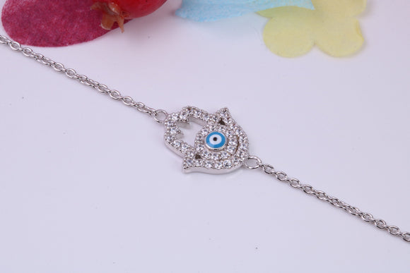 Evil Eye Protector Bracelet with Length Adjustable Chain, Made from solid Sterling Silver