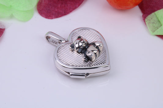 18 mm Teddy Bear Heart Shaped Locket, Made from Solid Sterling Silver
