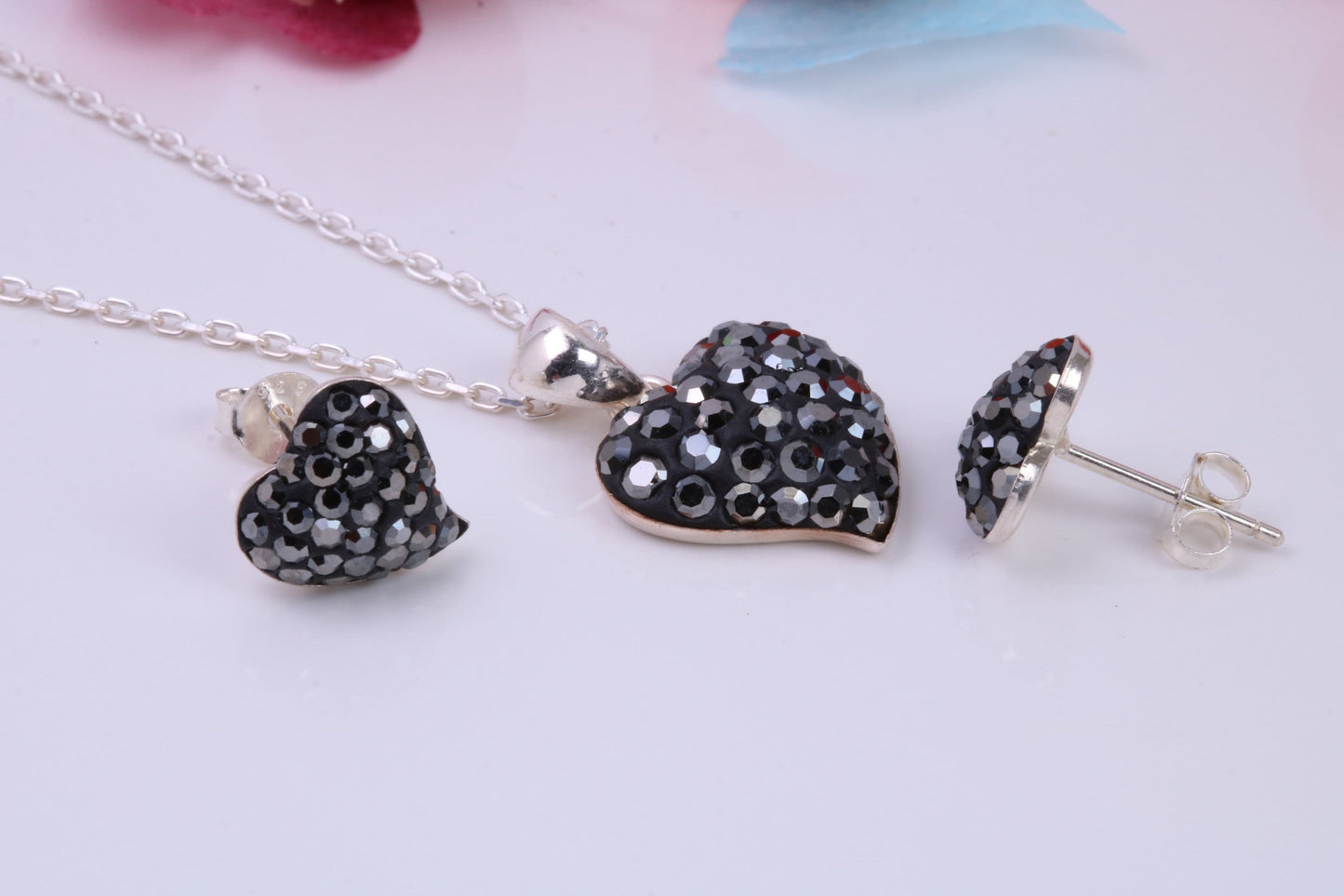 Love Hearts Cubic Zirconia set Necklace and Earrings, Made from solid Sterling Silver