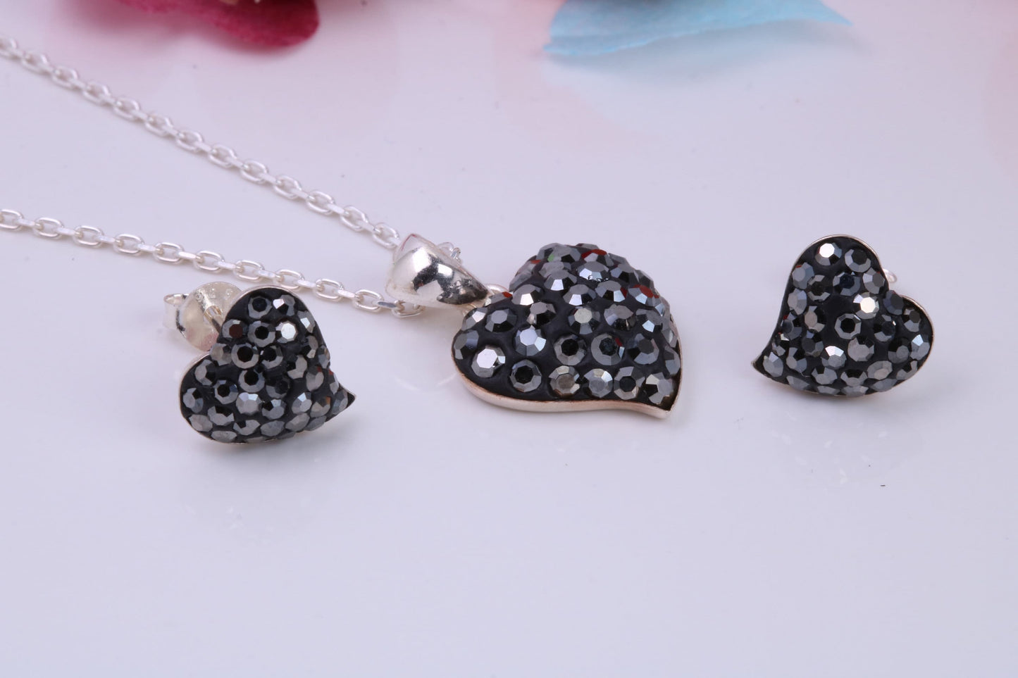 Love Hearts Cubic Zirconia set Necklace and Earrings, Made from solid Sterling Silver