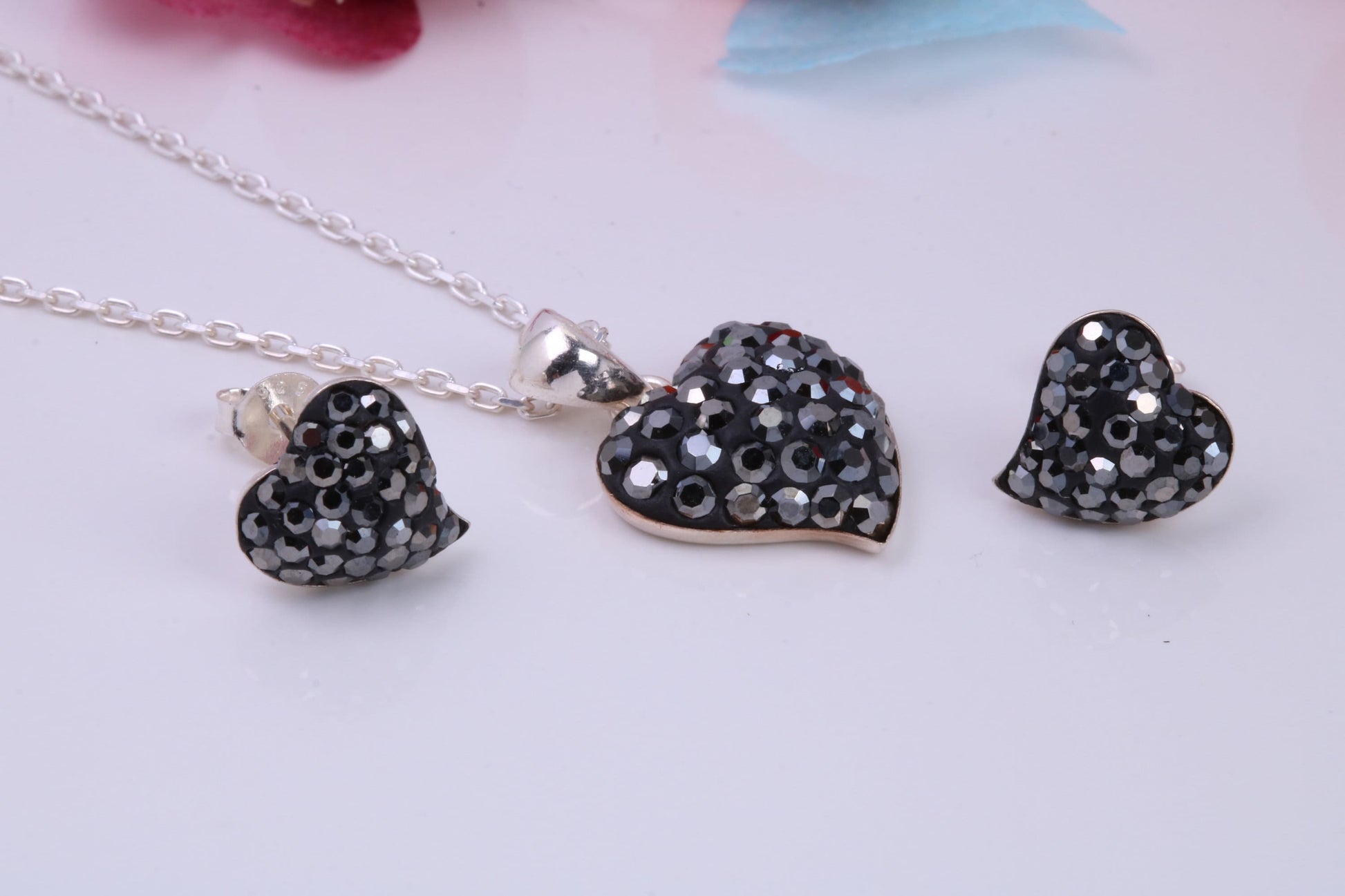 Love Hearts Cubic Zirconia set Necklace and Earrings, Made from solid Sterling Silver