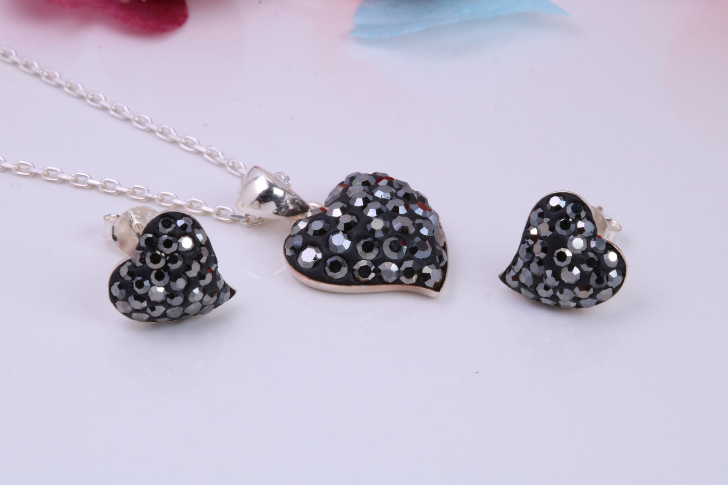 Love Hearts Cubic Zirconia set Necklace and Earrings, Made from solid Sterling Silver
