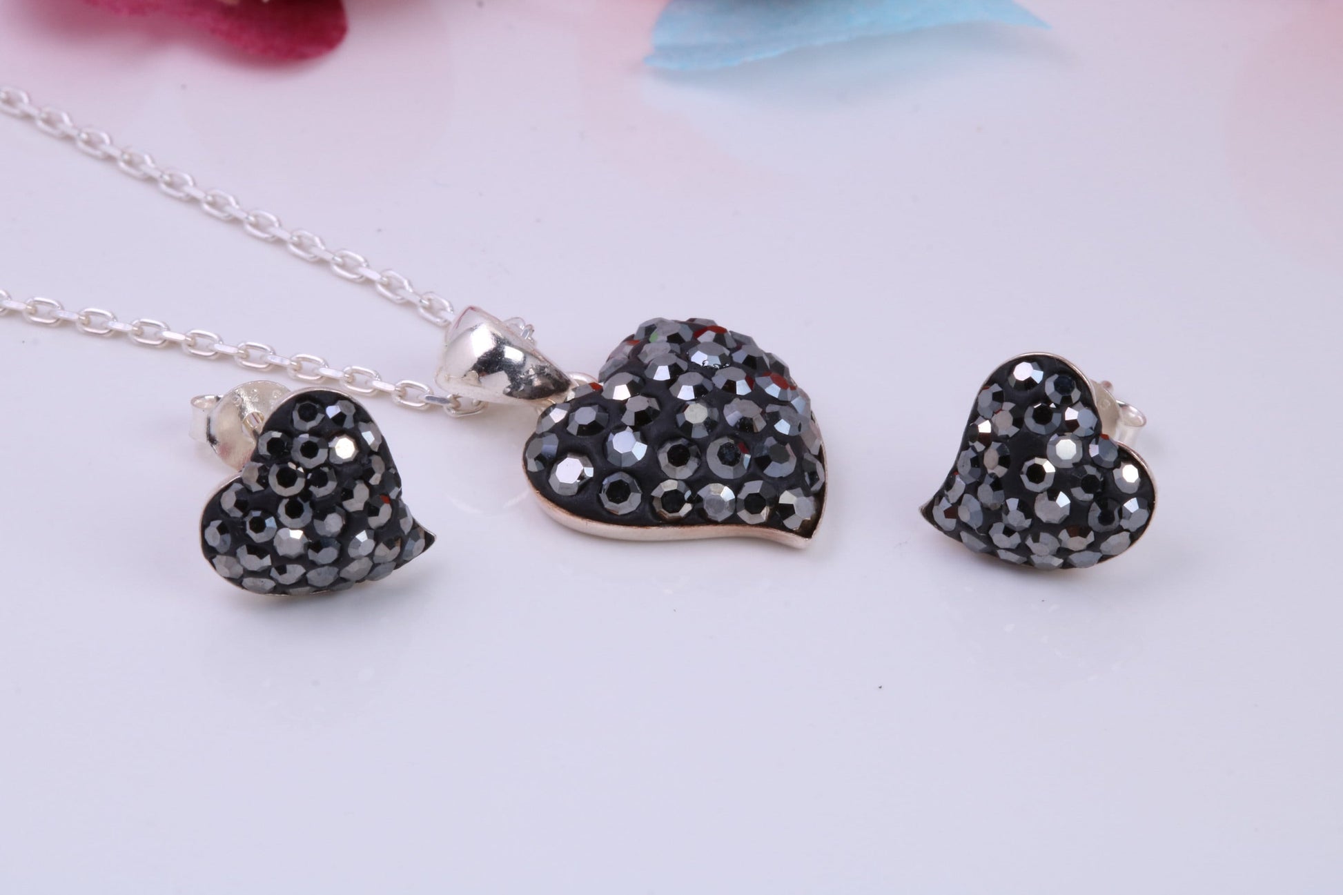 Love Hearts Cubic Zirconia set Necklace and Earrings, Made from solid Sterling Silver