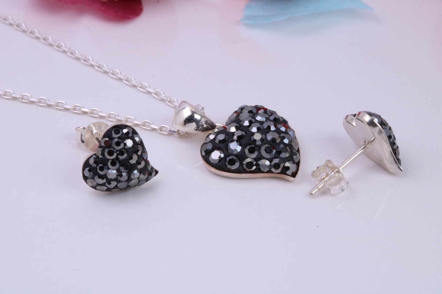 Love Hearts Cubic Zirconia set Necklace and Earrings, Made from solid Sterling Silver