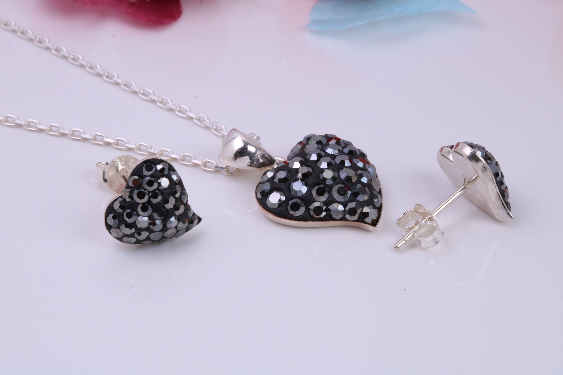 Love Hearts Cubic Zirconia set Necklace and Earrings, Made from solid Sterling Silver