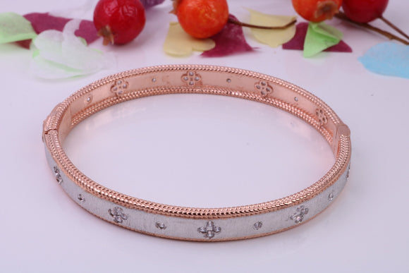 Hinged Bangle set with Diamond White Cubic Zirconia, Made from solid Sterling Silver, 18ct Rose Gold Plated, Matt Finished
