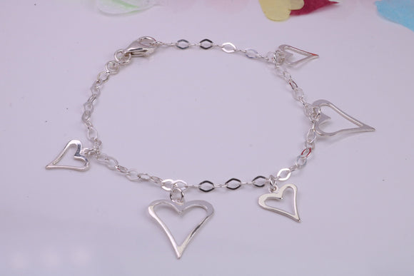Love Hearts Bracelet, made from solid Sterling Silver, 7.50 Inches Long