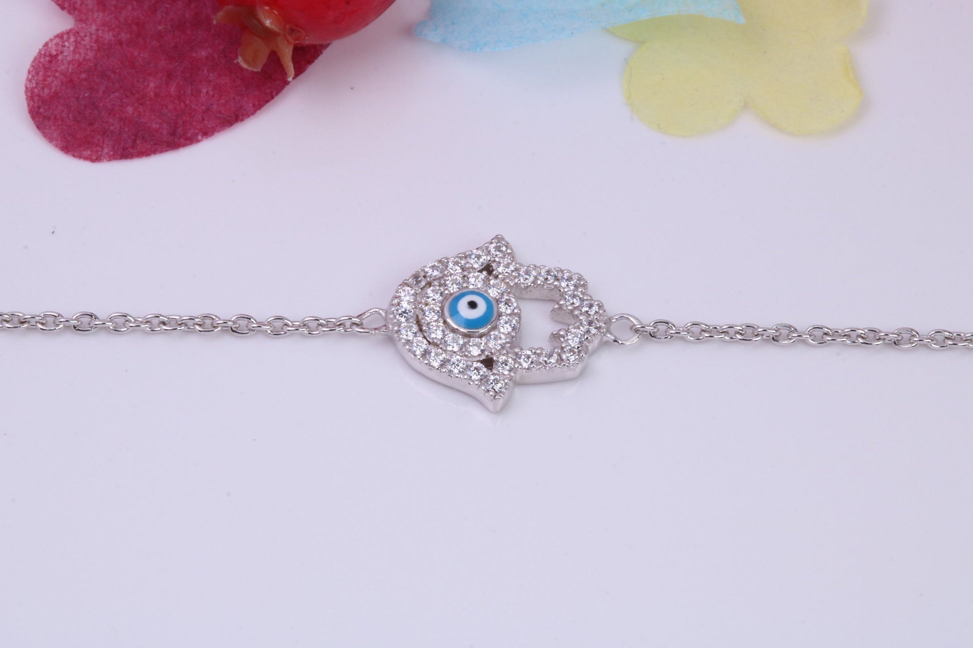 Evil Eye Protector Bracelet with Length Adjustable Chain, Made from solid Sterling Silver