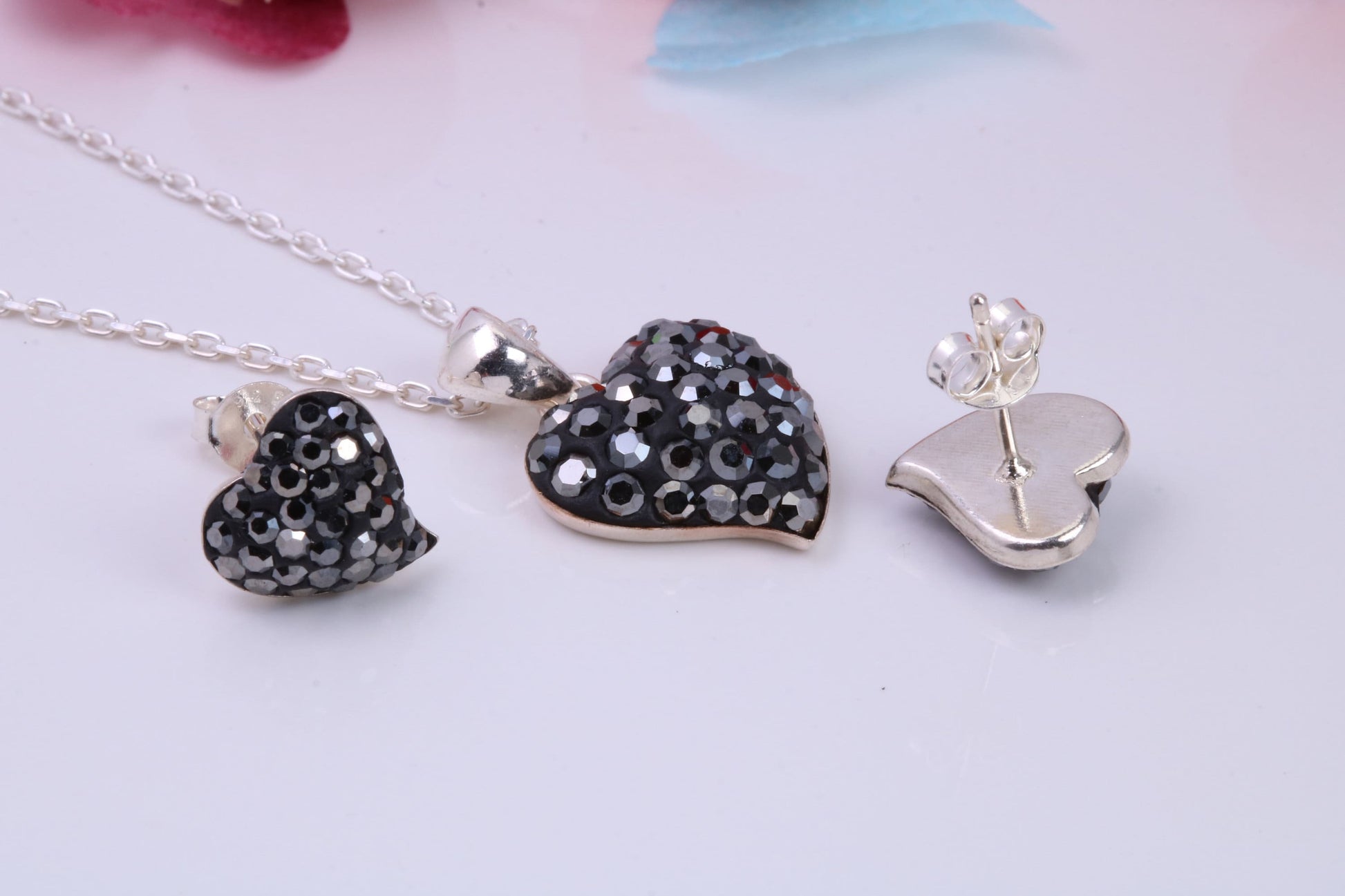 Love Hearts Cubic Zirconia set Necklace and Earrings, Made from solid Sterling Silver