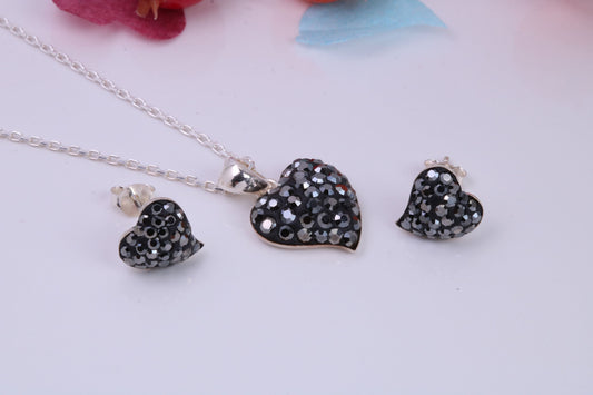 Love Hearts Cubic Zirconia set Necklace and Earrings, Made from solid Sterling Silver