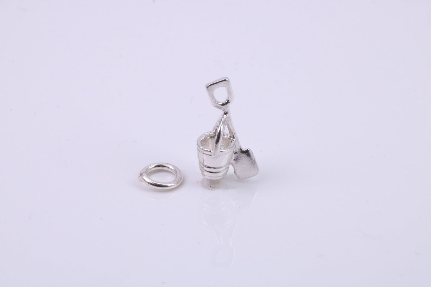Bucket and Spade Charm, Traditional Charm, Made from Solid 925 Grade Sterling Silver, Complete with Attachment Link