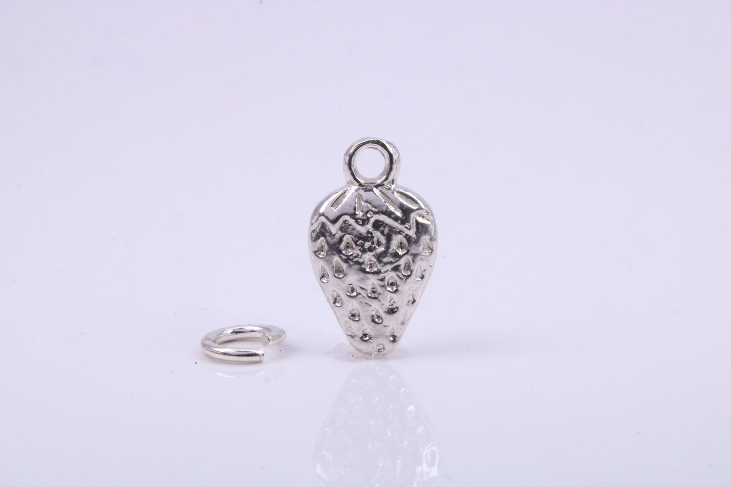 Strawberry Charm, Traditional Charm, Made from Solid 925 Grade Sterling Silver, Complete with Attachment Link