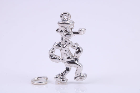 Popeye Charm, Traditional Charm, Made from Solid 925 Grade Sterling Silver, Complete with Attachment Link