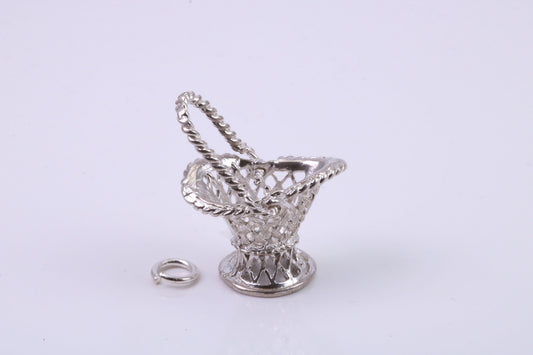 Basket Charm, Traditional Charm, Made from Solid 925 Grade Sterling Silver, Complete with Attachment Link