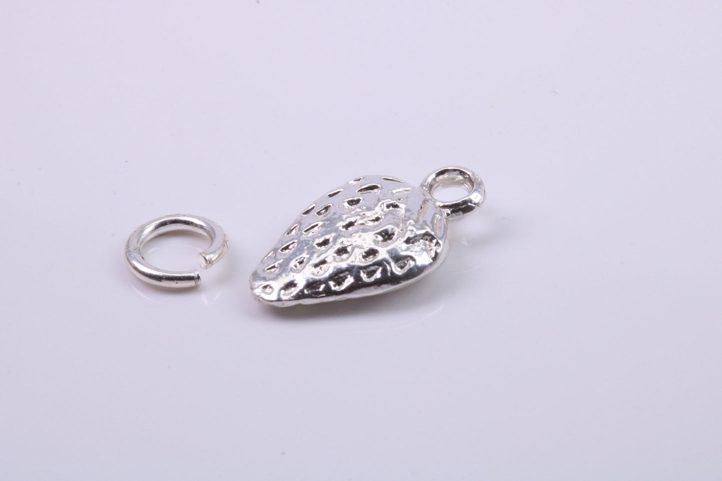 Strawberry Charm, Traditional Charm, Made from Solid 925 Grade Sterling Silver, Complete with Attachment Link