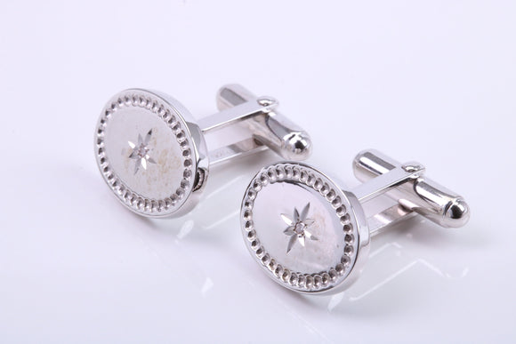 Natural Diamond set Oval Shaped Solid Silver Cufflinks