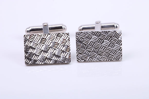 Machine Patterned Large Rectangle Solid Silver Cufflinks