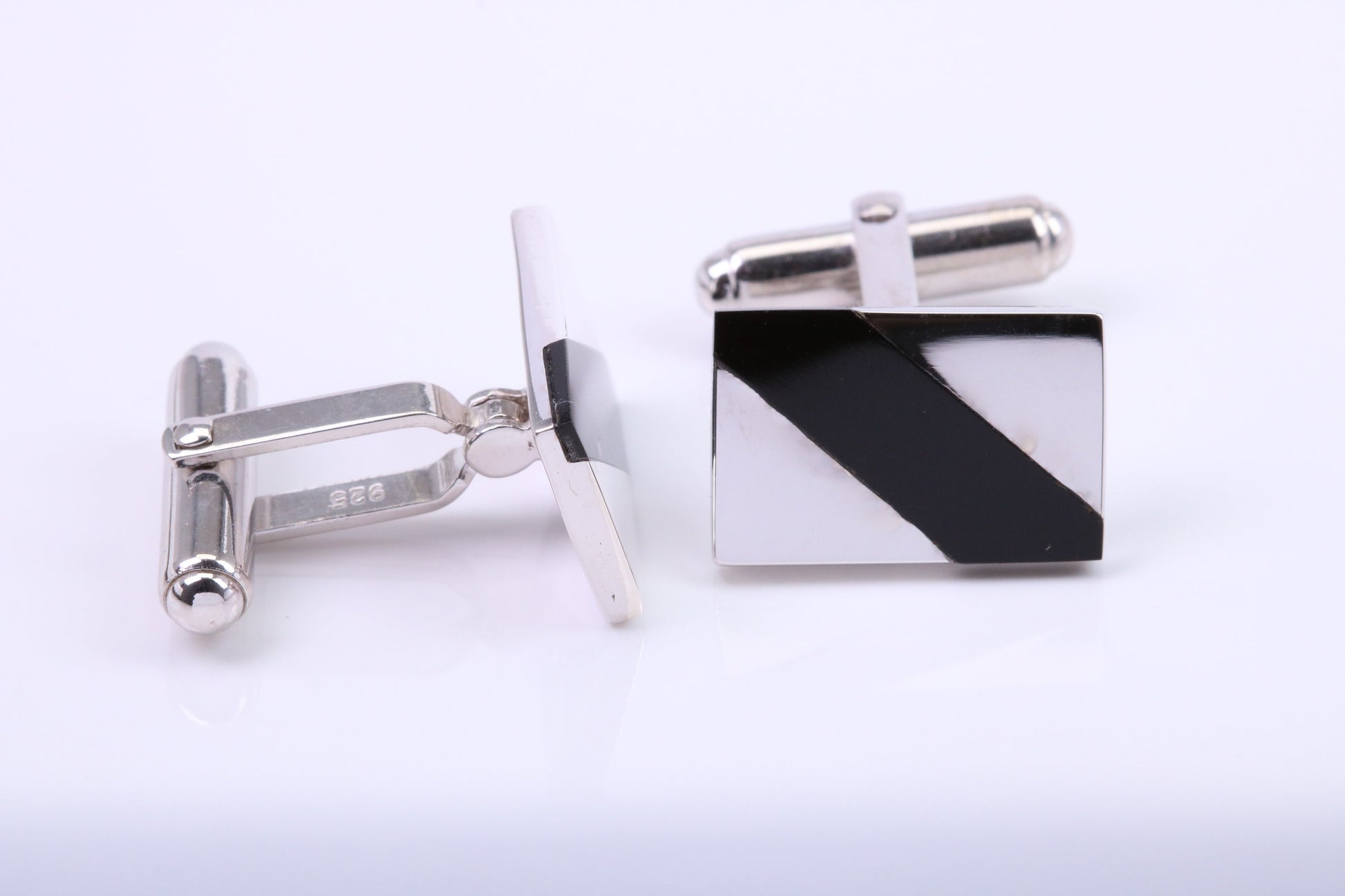 Black Onyx set Rectangle Solid Silver Cufflinks