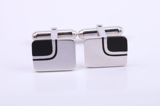 Black Onyx set Rectangle Solid Silver Cufflinks