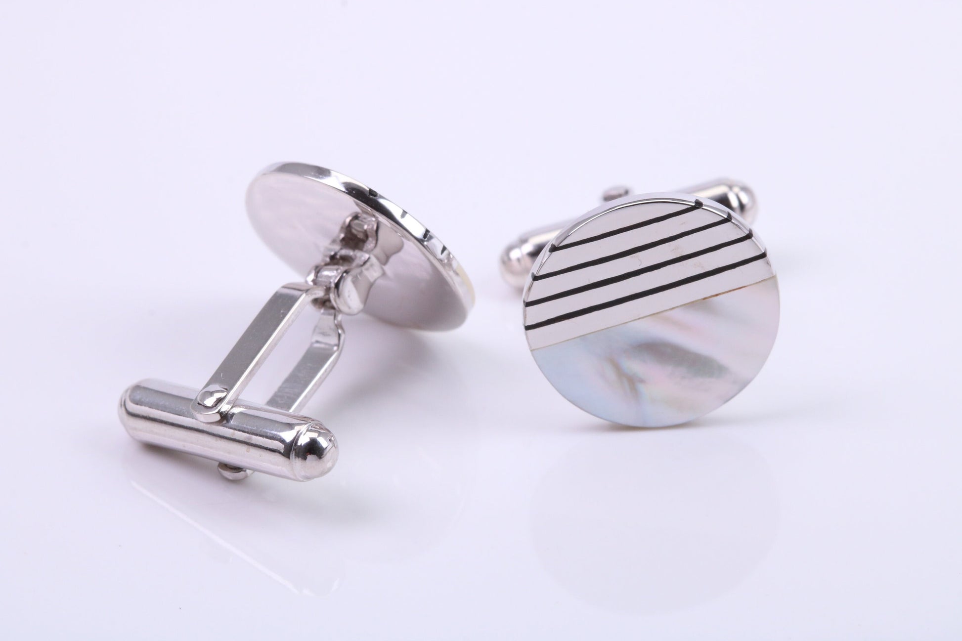 Black Onyx and Mothe of Pearl set Round Solid Silver Cufflinks