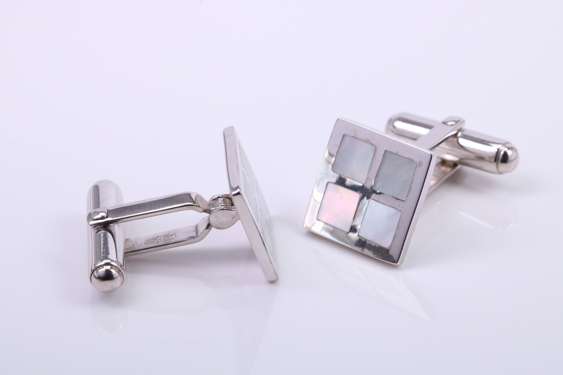 Mothe of Pearl set Square Solid Silver Cufflinks