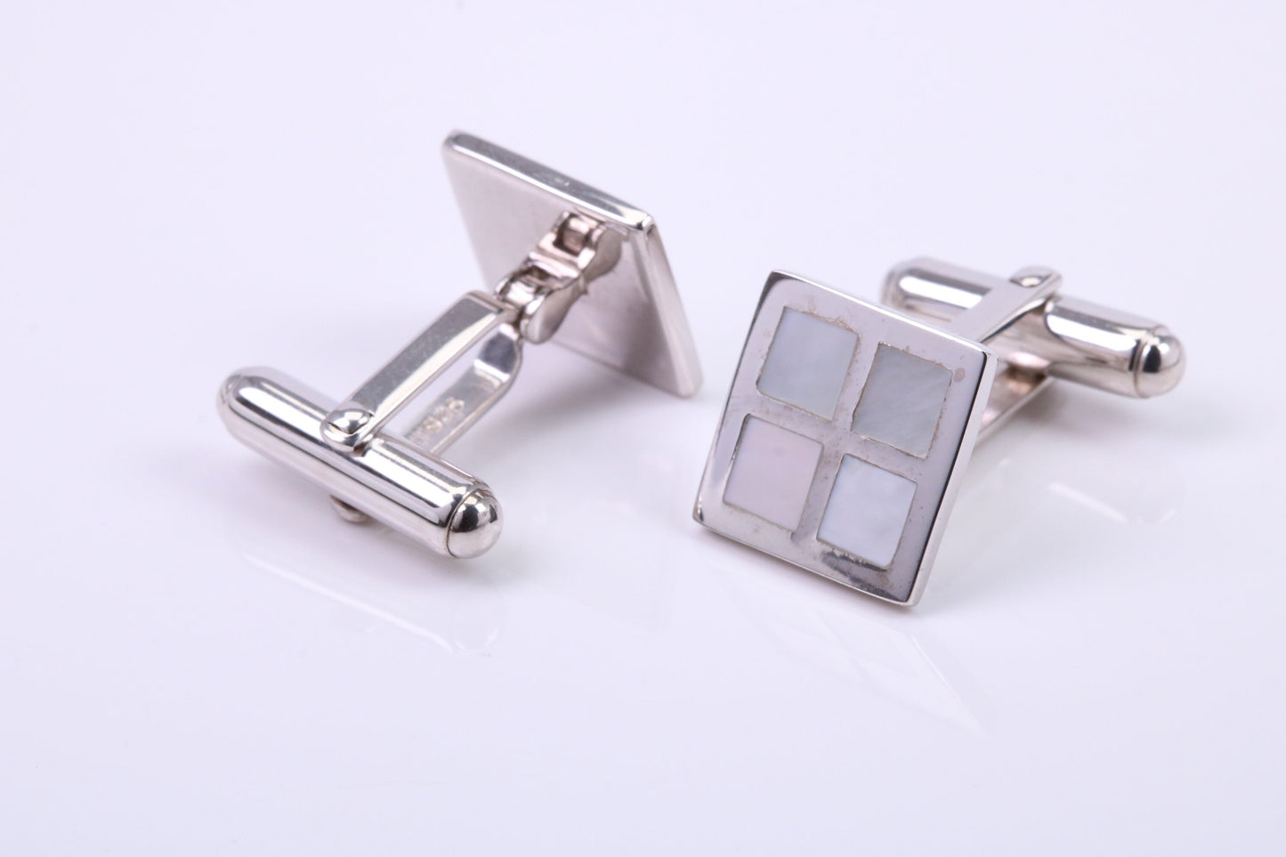 Mothe of Pearl set Square Solid Silver Cufflinks