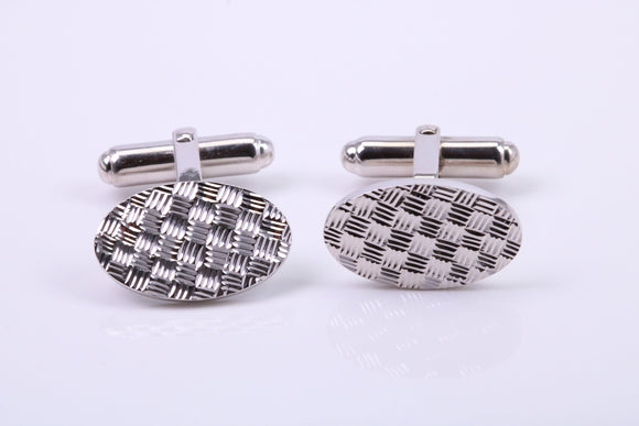 Machine Patterned Oval Shaped Solid Silver Cufflinks