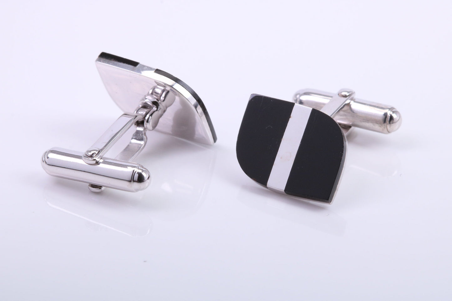 Black Onyx set Rectangle Solid Silver Cufflinks