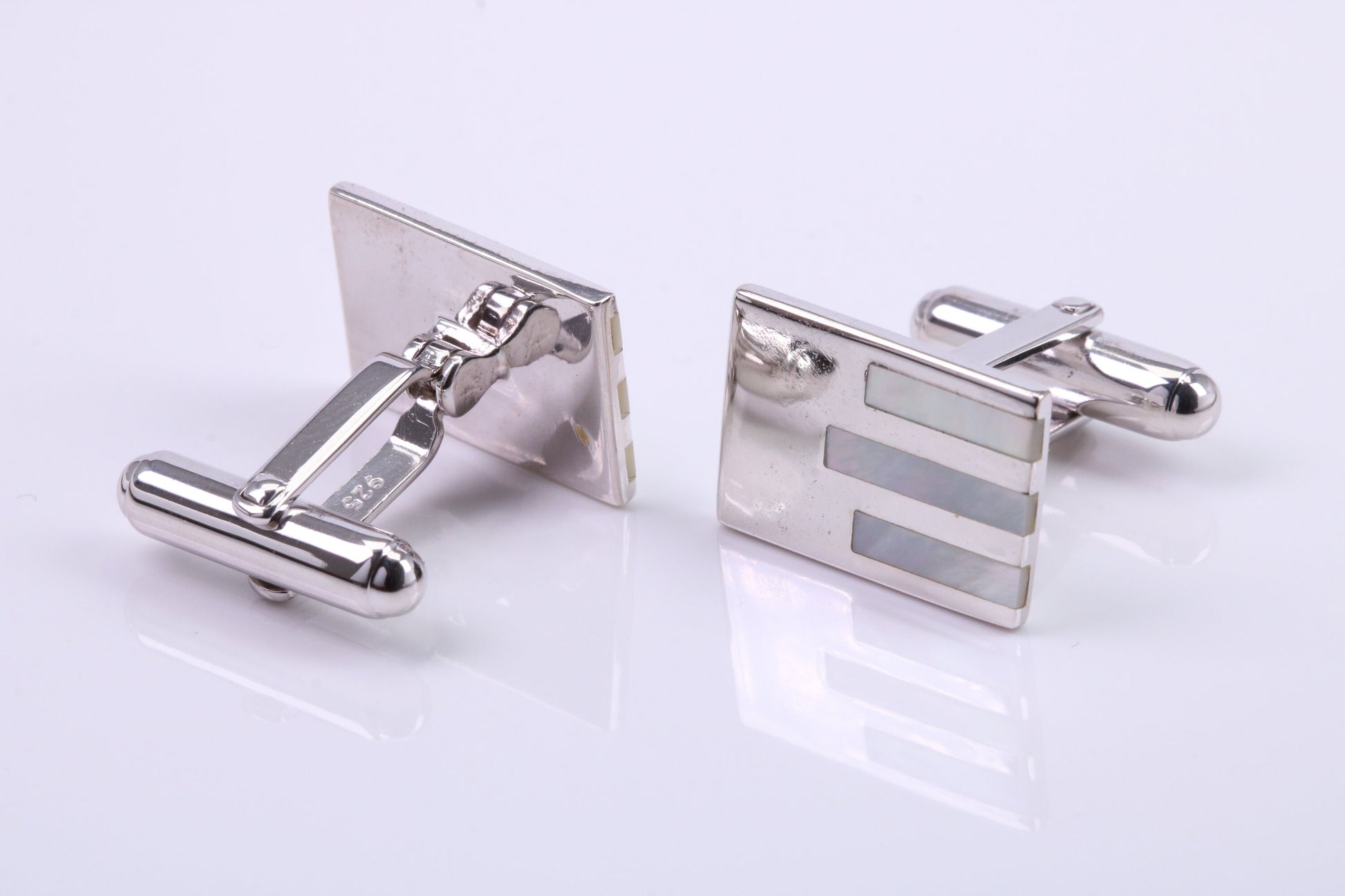 Mother of Pearl set Rectangle Solid Silver Cufflinks