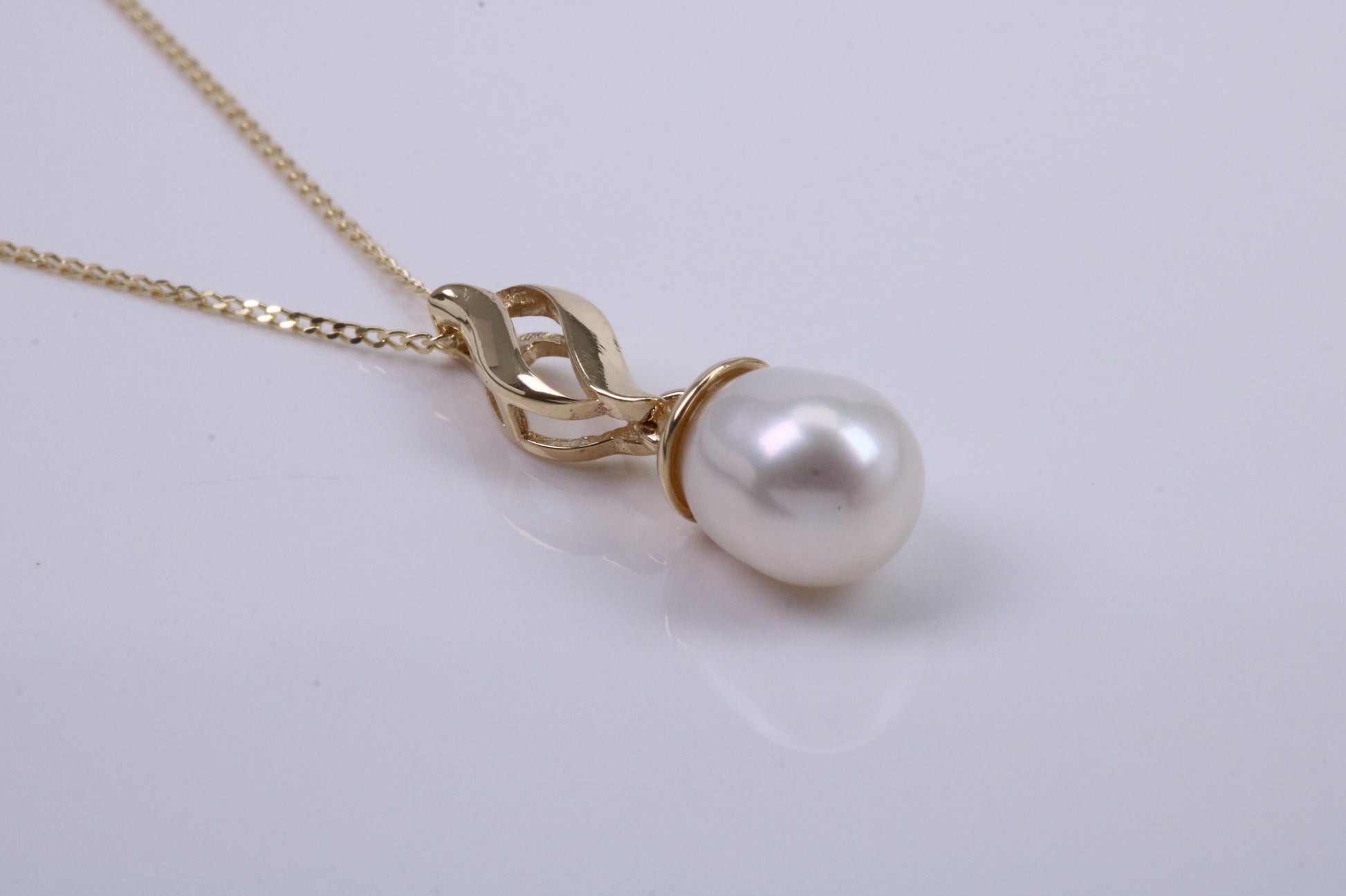 Real Pearl Necklace and Matching Earrings set in Solid Yellow Gold Together with 18 Inch Yellow Gold Chain