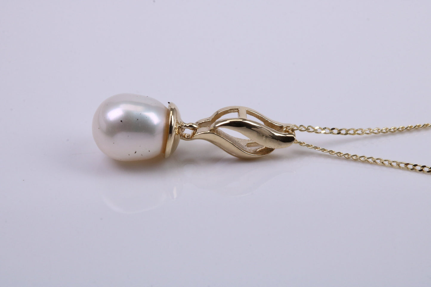 Real Pearl Necklace and Matching Earrings set in Solid Yellow Gold Together with 18 Inch Yellow Gold Chain