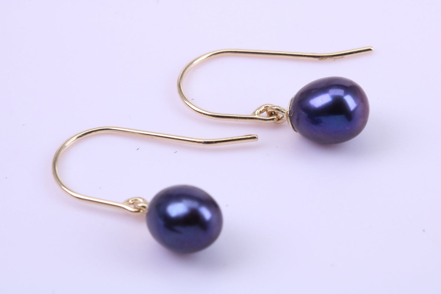 Blue Teardrop Natural Freshwater Pearl Stud Dropper Earrings set in Solid Yellow Gold