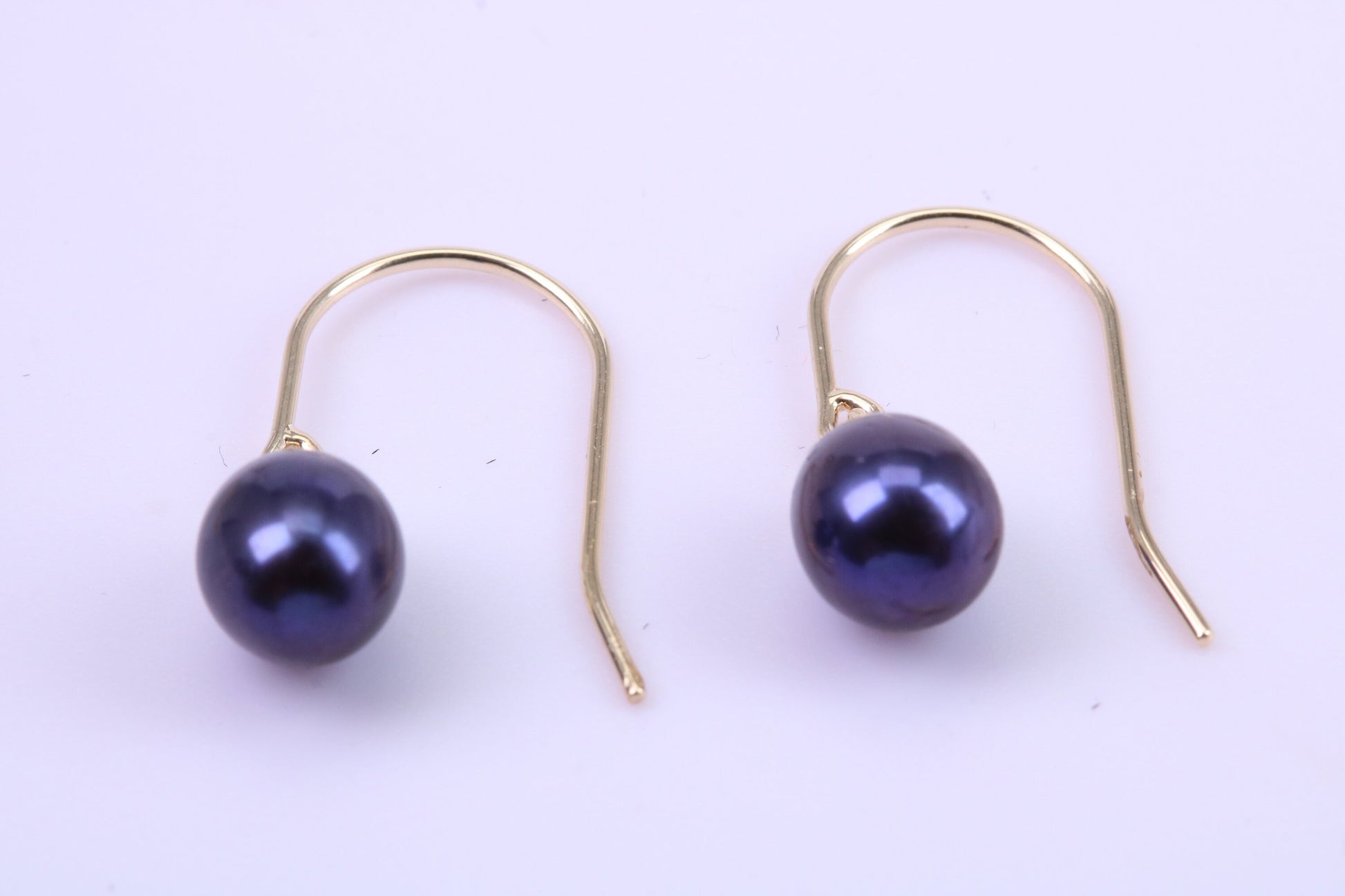 Blue Teardrop Natural Freshwater Pearl Stud Dropper Earrings set in Solid Yellow Gold