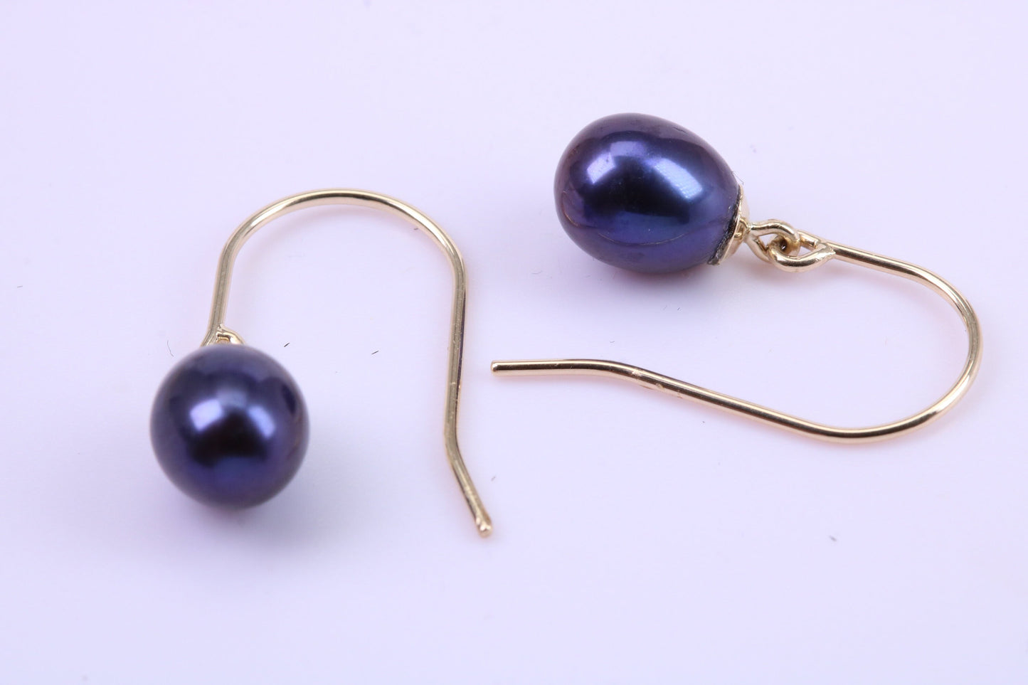 Blue Teardrop Natural Freshwater Pearl Stud Dropper Earrings set in Solid Yellow Gold