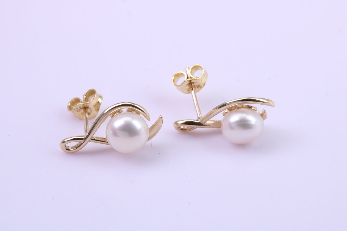 Round Natural Freshwater Pearl Stud Dropper Earrings set in Solid Yellow Gold